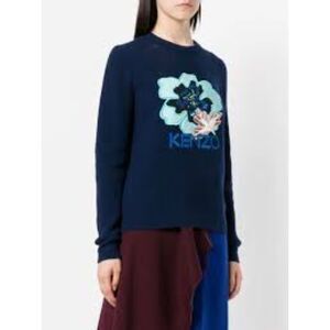 KENZO Women's Indonesian Flower Comfort Knit Embroidered Logo Sweater Size S